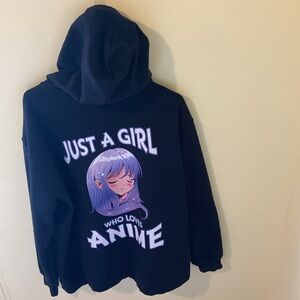 Ladies Black Hoodie Anime Lover